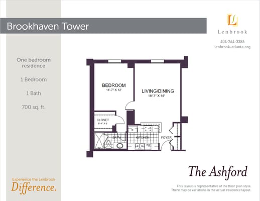 Architectural floor plan of a one-bedroom residence