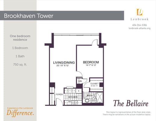 Architectural floor plan of a one-bedroom residence