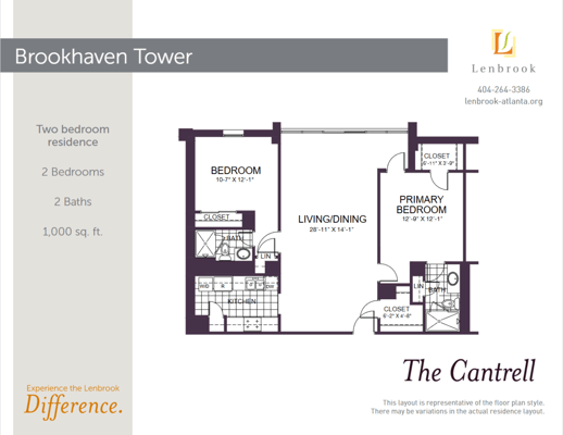 Architectural floor plan of a two-bedroom residence