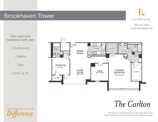 Architectural floor plan of a two-bedroom residence