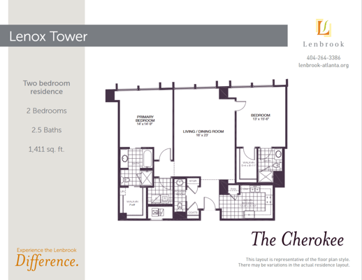 Architectural floor plan of a two-bedroom residence