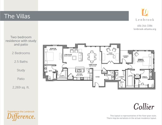 Architectural floor plan of a two-bedroom residence