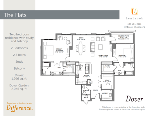 Architectural floor plan of a two-bedroom residence