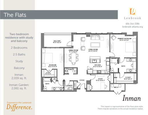 Architectural floor plan for two-bedroom residence