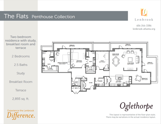 Architectural floor plan of a two-bedroom residence