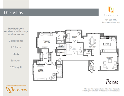 Architectural floor plan of a two-bedroom residence
