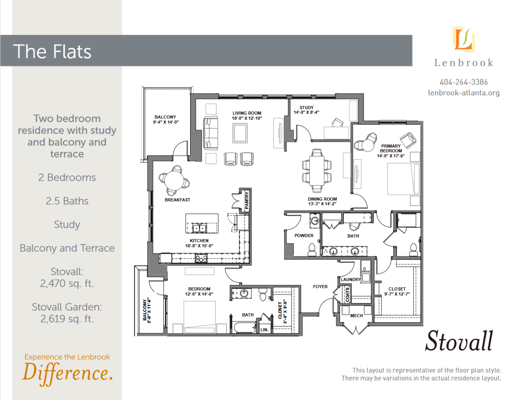 Architectural floor plan of a two-bedroom residence