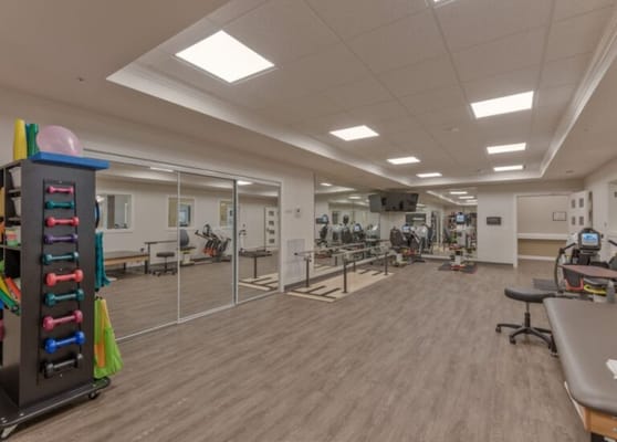 Interior view of an exercise room with equipment