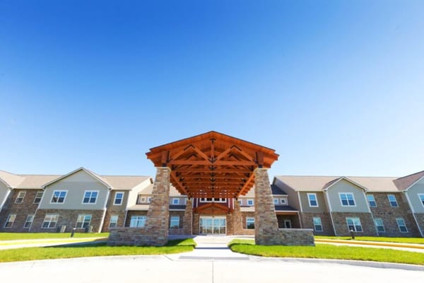 Exterior view of a senior living facility entrance