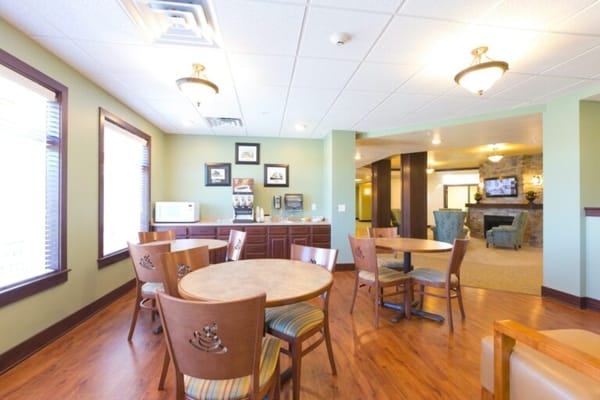 Interior view of a common area with seating and decor