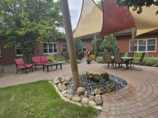 Beautiful outdoor seating area with shaded structures