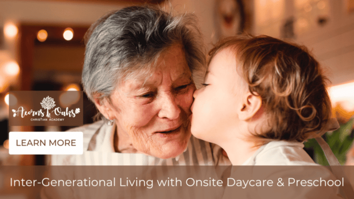 A senior woman sharing a moment with a young child