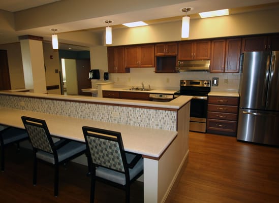 Modern kitchen area in a senior living facility
