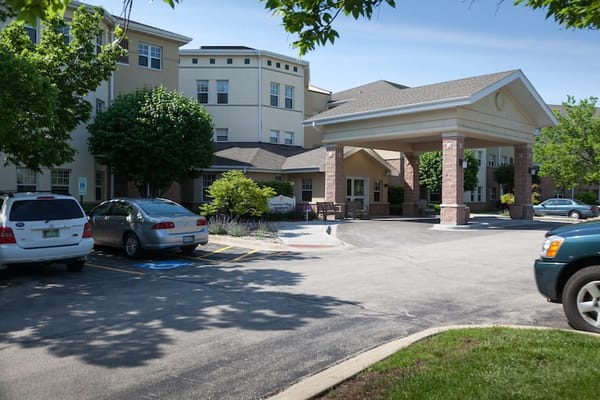 Exterior view of a senior living facility entrance