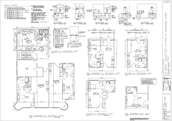 Architectural floor plan of assisted living facility units