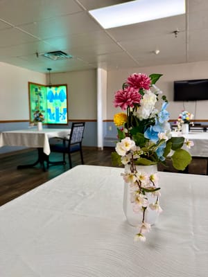 Decorative bouquet on a table in a common area