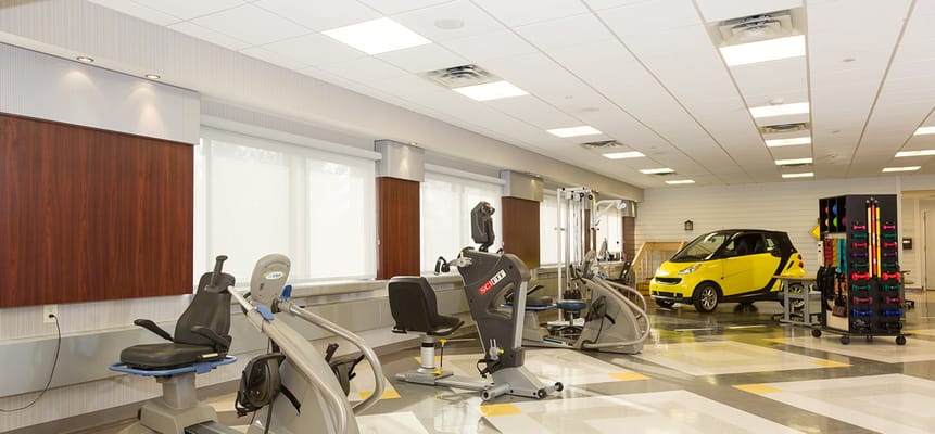 Interior view of a rehabilitation gym with equipment