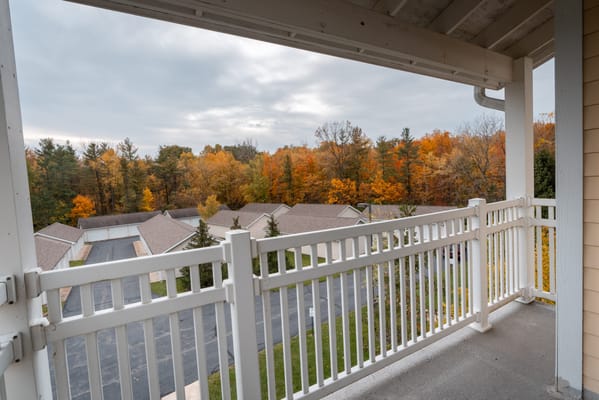 View from a balcony overlooking fall foliage
