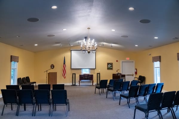 Empty activity room set up for a presentation