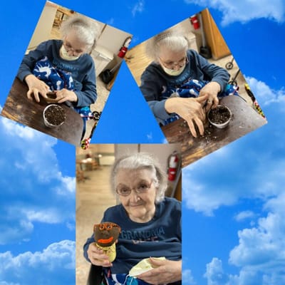 Resident engaging in a gardening activity indoors