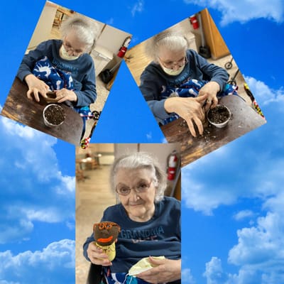 Resident engaging in a gardening activity indoors