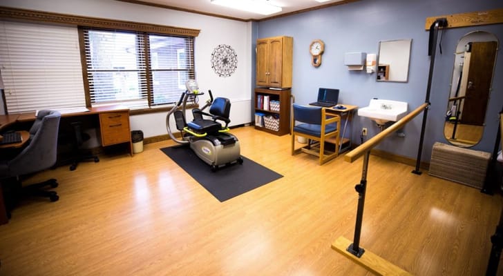 Interior rehabilitation room with exercise equipment