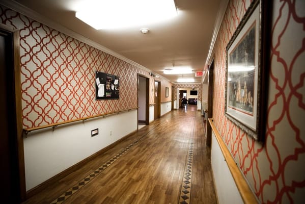Interior hallway with decorative wallpaper