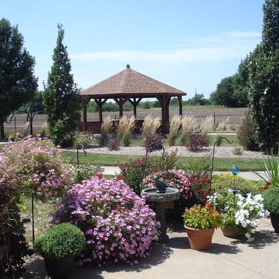 Beautiful garden with flowers and gazebo