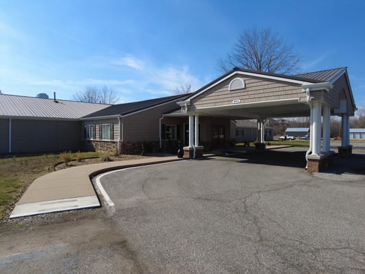 Exterior view of a senior living facility entrance