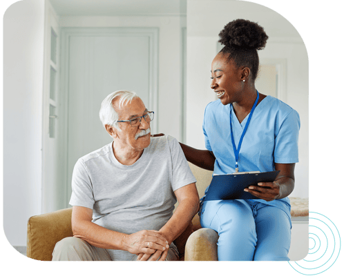 Staff member interacting with a senior resident