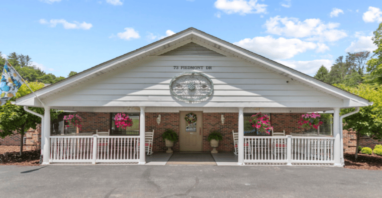 Exterior view of a senior living facility entrance