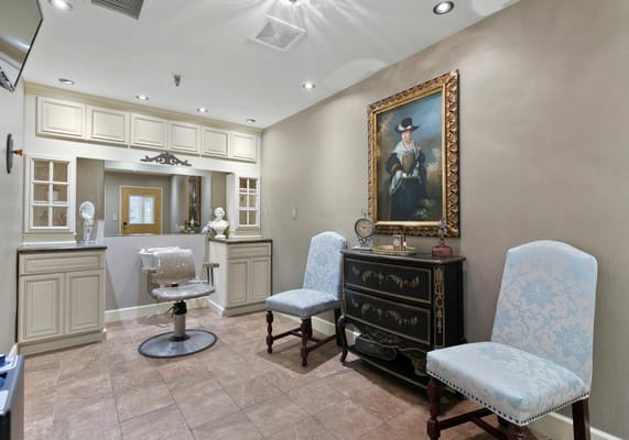 Beauty salon with a stylish chair and mirror