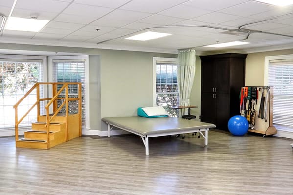 Interior therapy room with equipment and steps