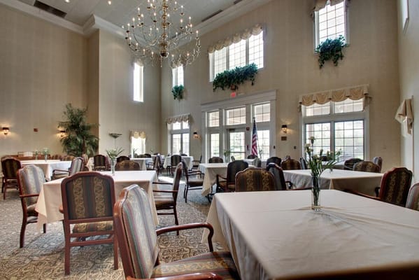 Interior dining room with set tables and chairs