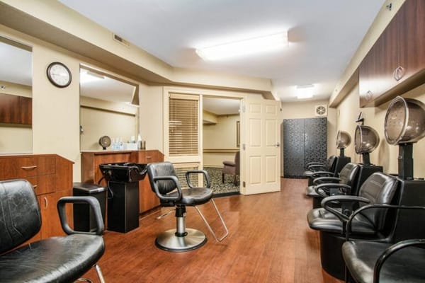 Interior view of a hair salon in the facility