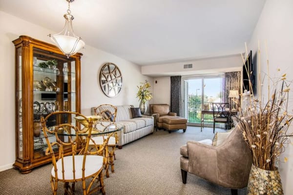 Cozy living room in a resident unit with natural light