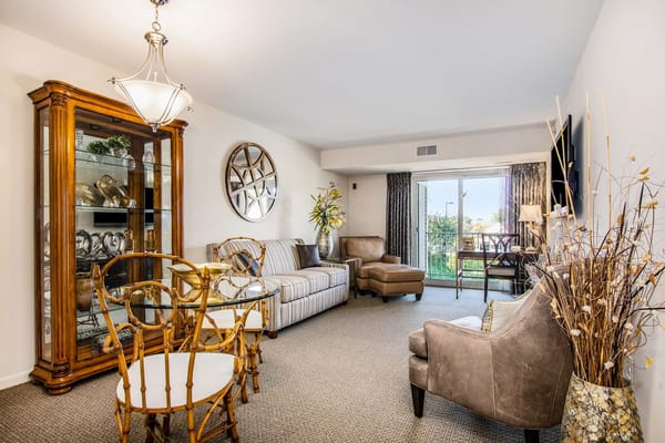 Cozy living room in a resident unit with natural light