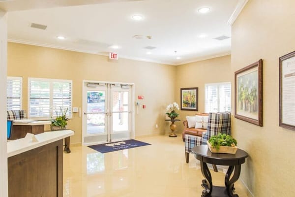 Bright and welcoming lobby area with seating