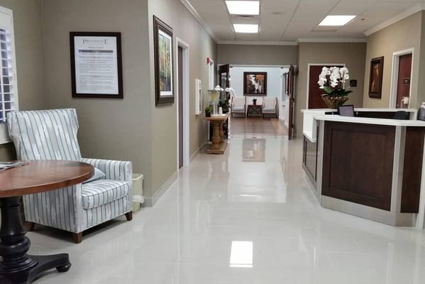 Interior hallway with seating and decor