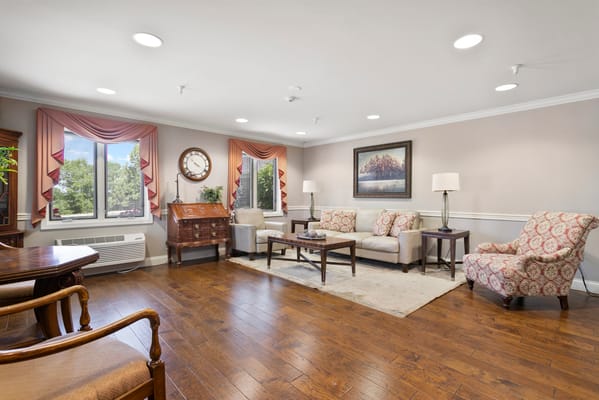 Bright common area with comfortable seating