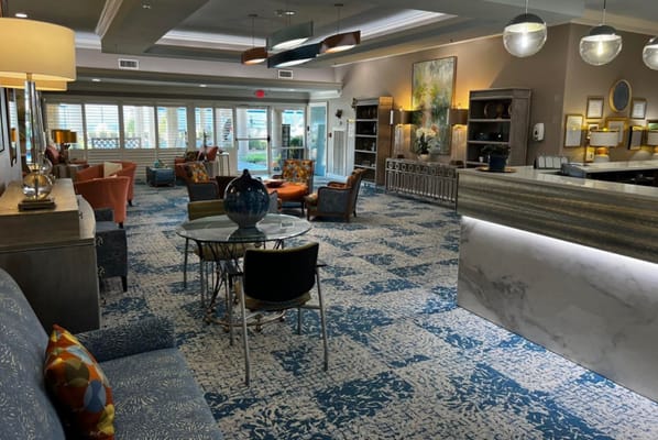 Bright and welcoming common area with seating