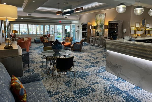 Bright and welcoming common area with seating