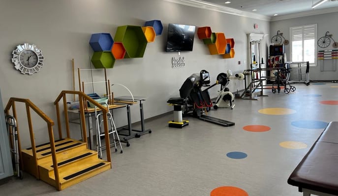 Interior view of a fitness area with equipment