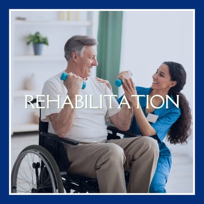 Therapist assisting a senior with weights in a rehabilitation session