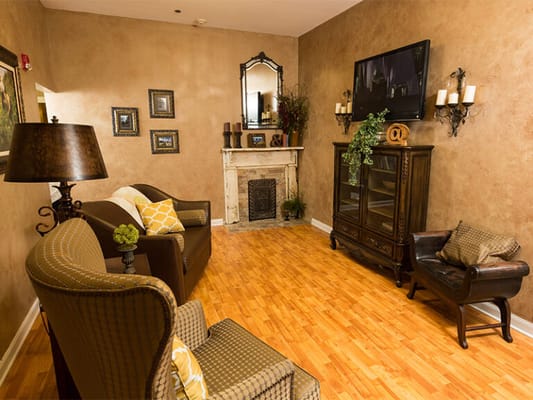 Cozy common area with seating and decorations