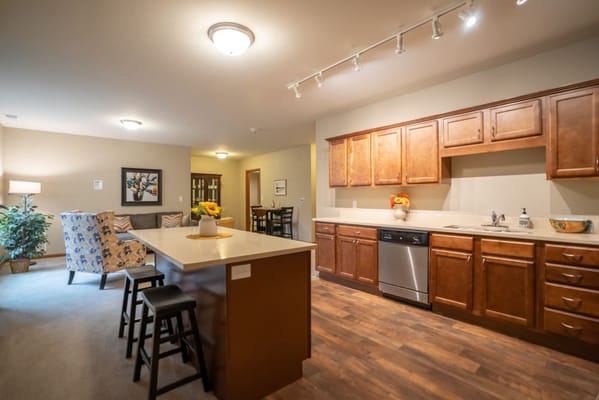 Bright and spacious interior of a common area kitchen
