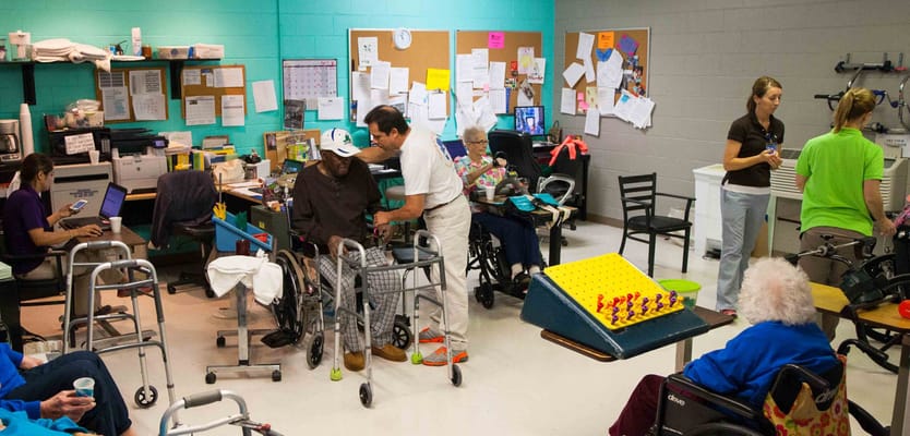 Residents participating in an indoor activity session