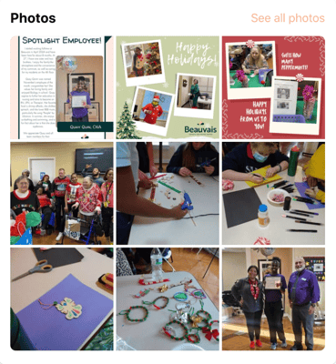 Residents and staff participating in a holiday craft activity
