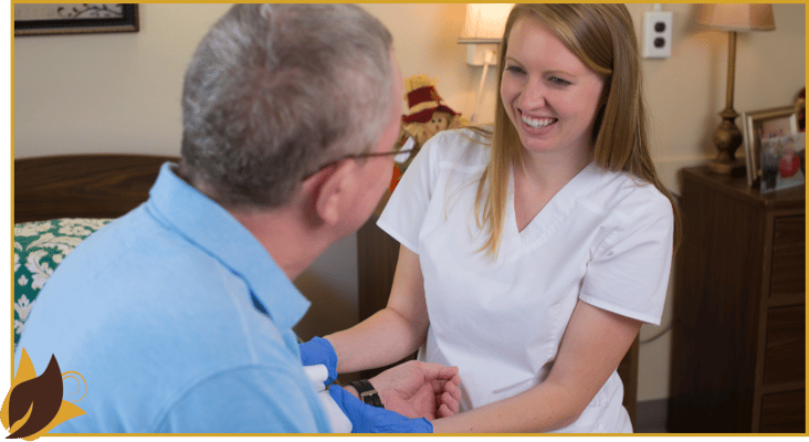 Staff member engaging with a resident