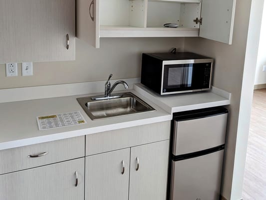 Kitchenette in a private resident room